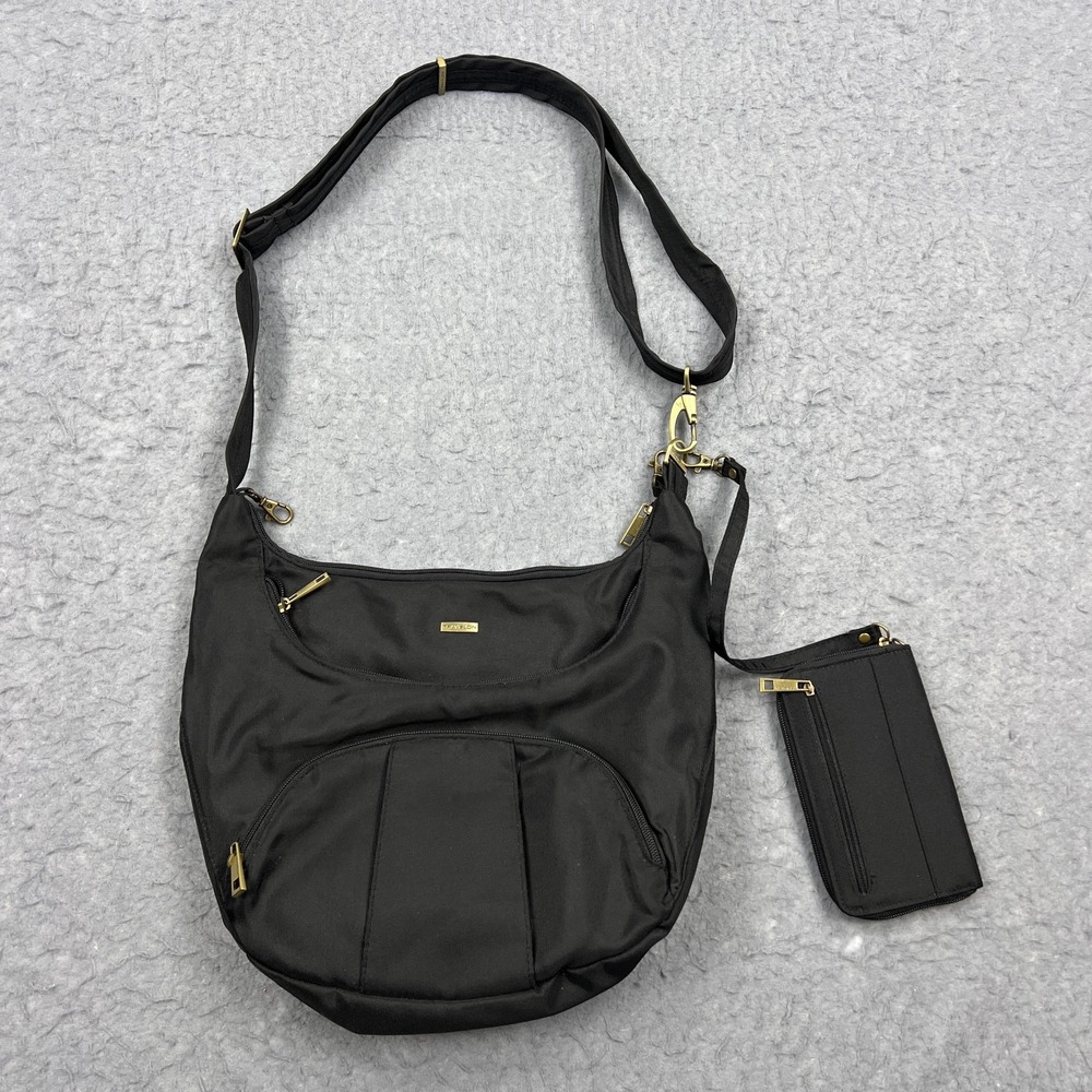 Travelon Anti Theft Classic Messenger Bag Black RFID Crossbody Hobo Purse Wallet
